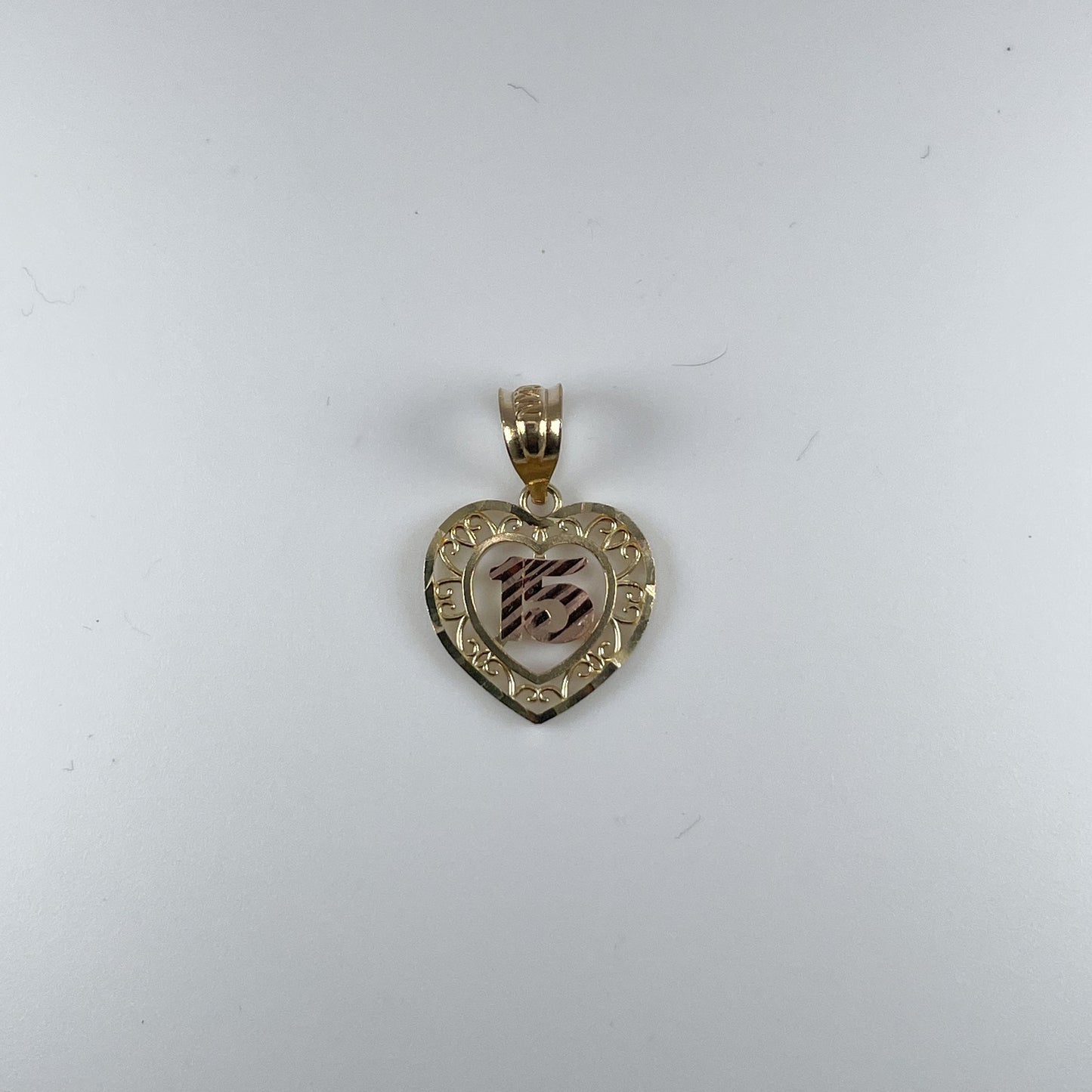 10K Gold 0.9gm 2 Tone Heart With 15 Pendant