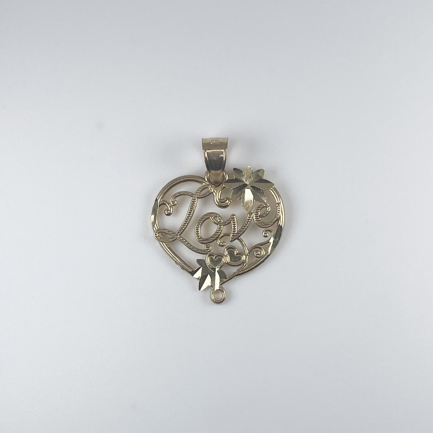 10K Gold 1.3 Heart Love Diamond Cut Pendant