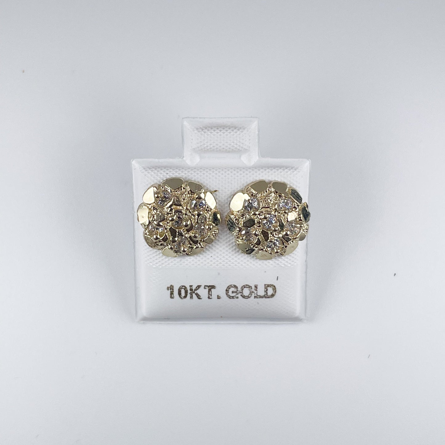 10K Gold 1.6gm Nugget Earrings With Cubic Zirconia