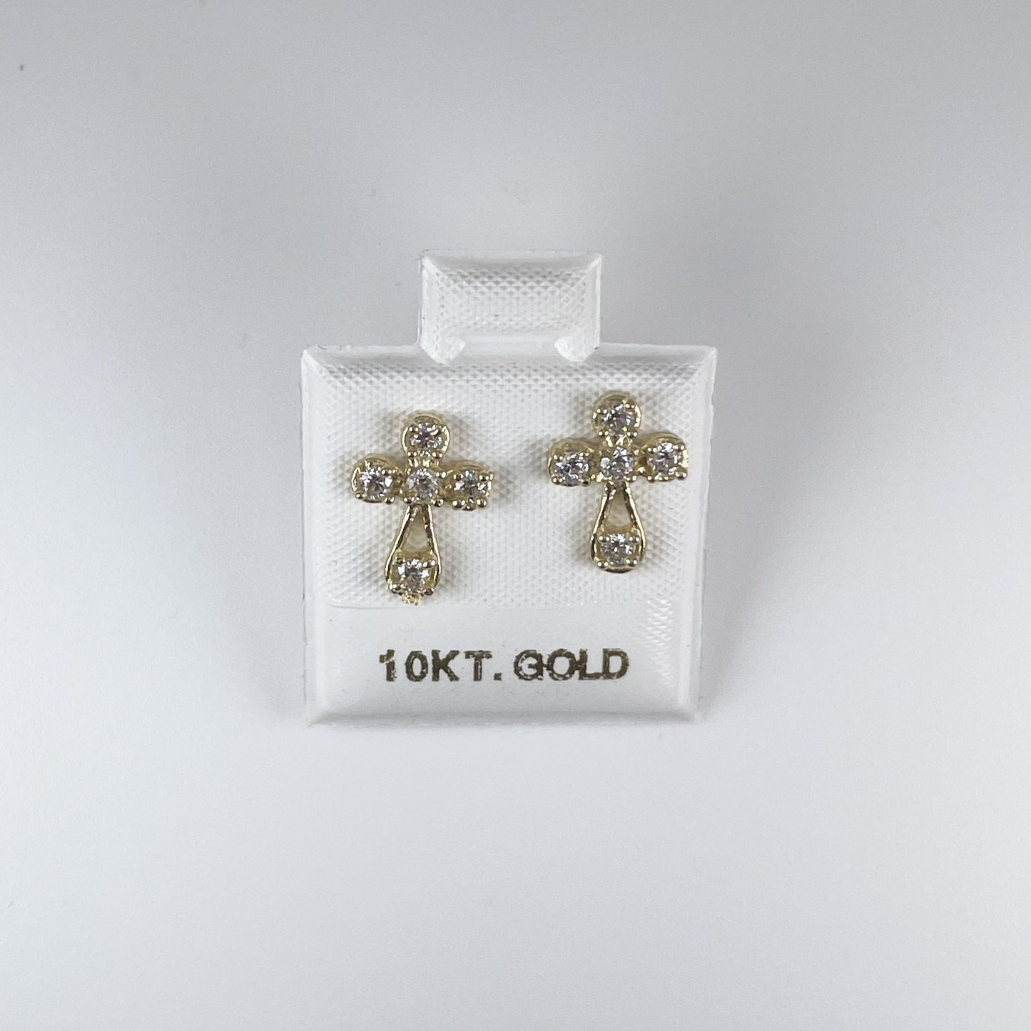 10K Gold 1gm Stud Cross Earrings with Cubic Zirconia