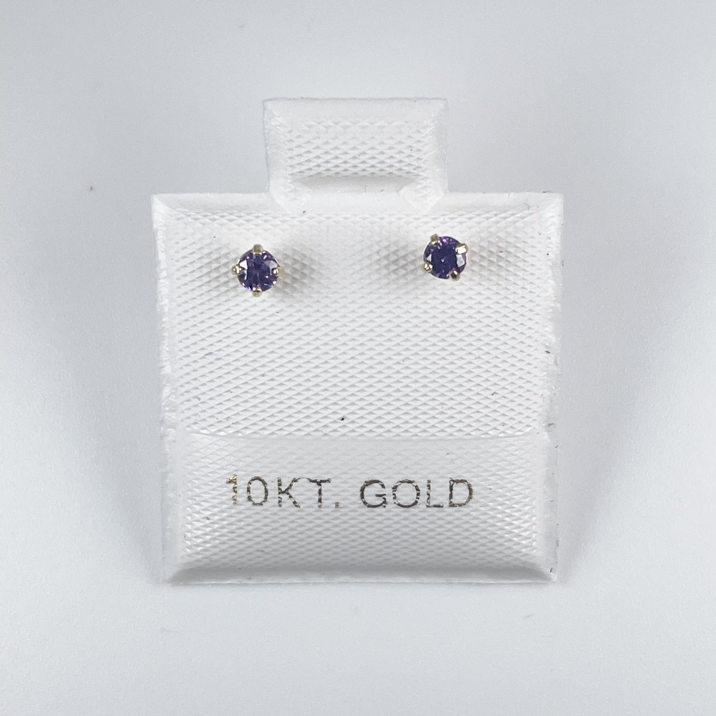 10K Gold 2.5mm Stud Earrings, Screw Back, Purple Cubic Zirconia