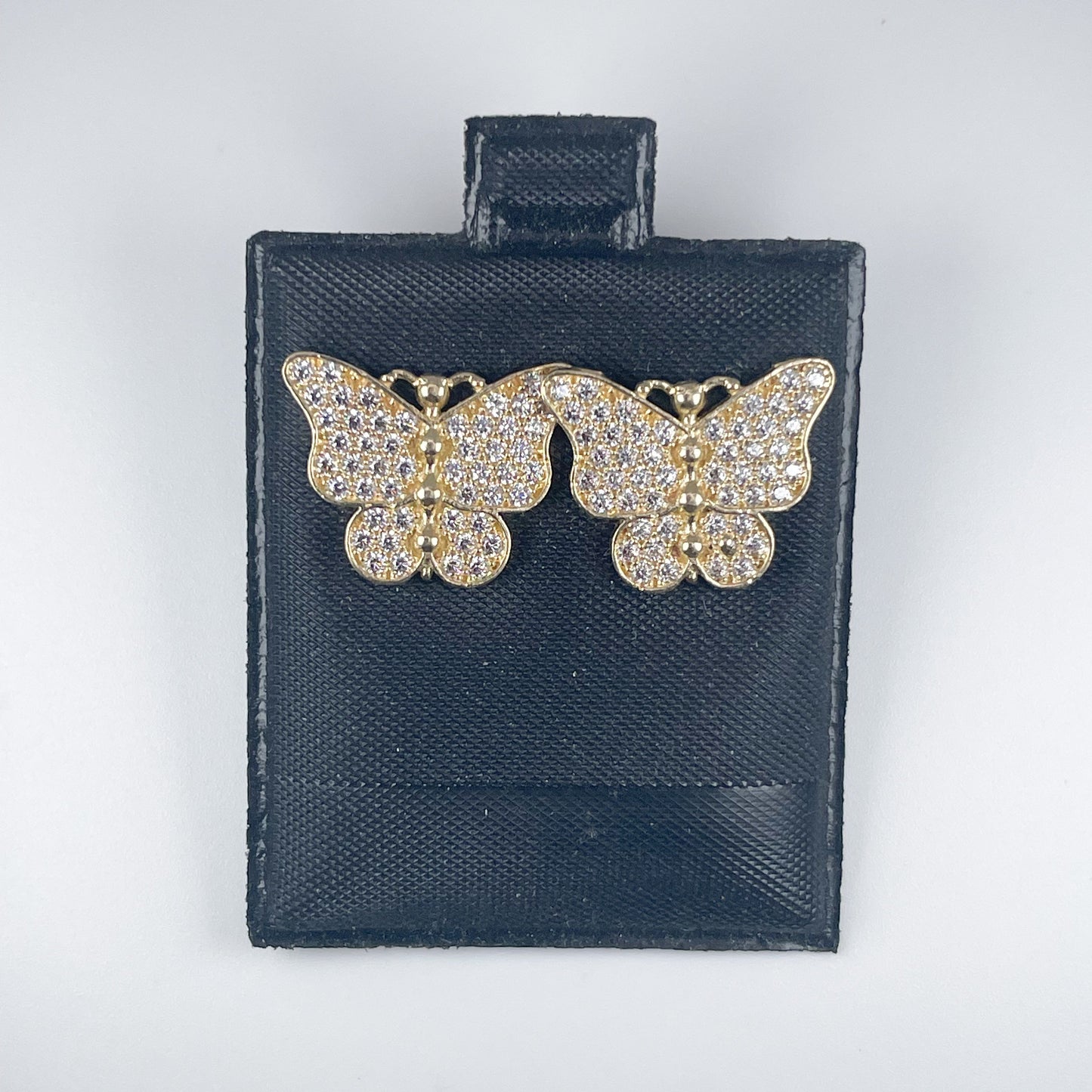 10K Gold 3.3gm Stud Butterfly Earrings with Cubic Zirconia