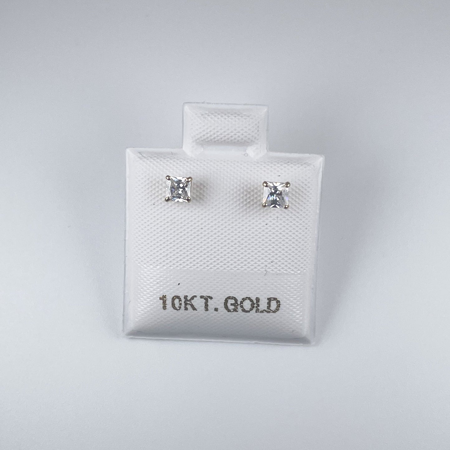 10K Gold 3mm Square Stud Earrings with Cubic Zirconia