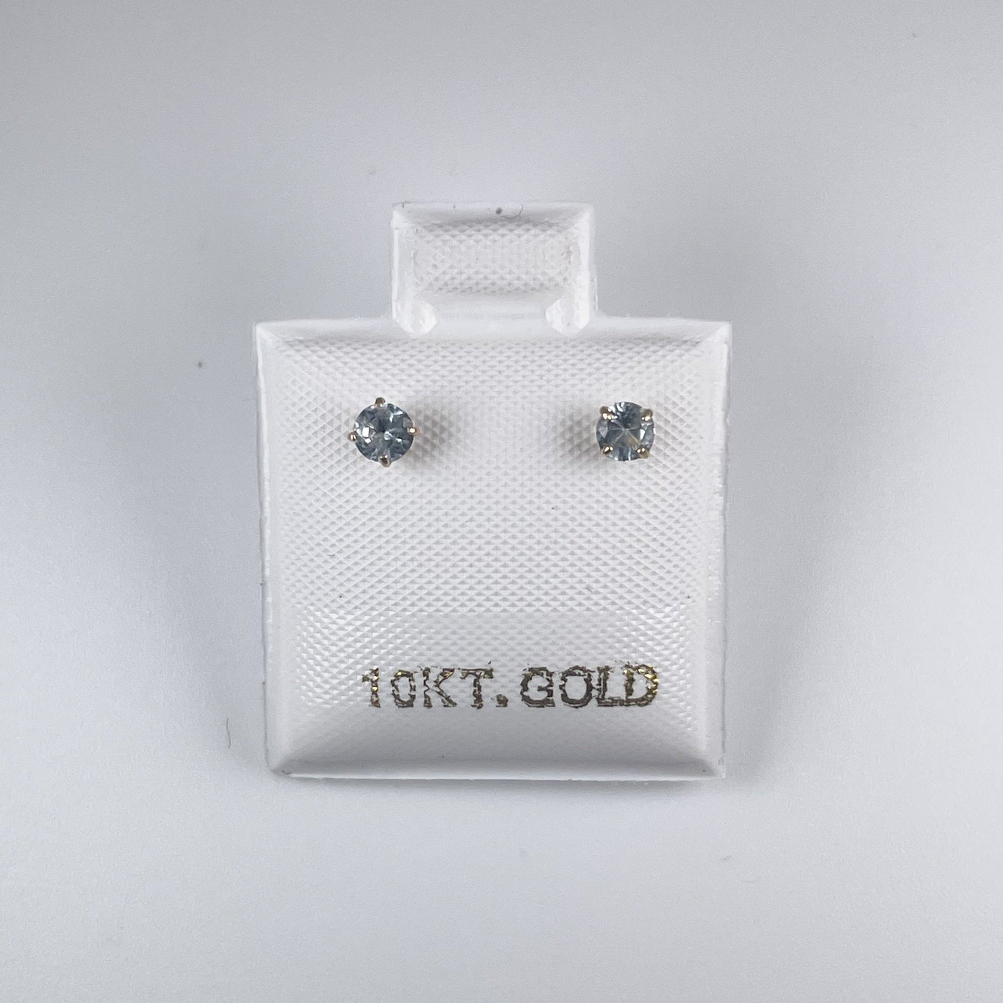 10K Gold 3mm Stud Earrings, Screw Back AquaMarine Colour Cubic Zirconia