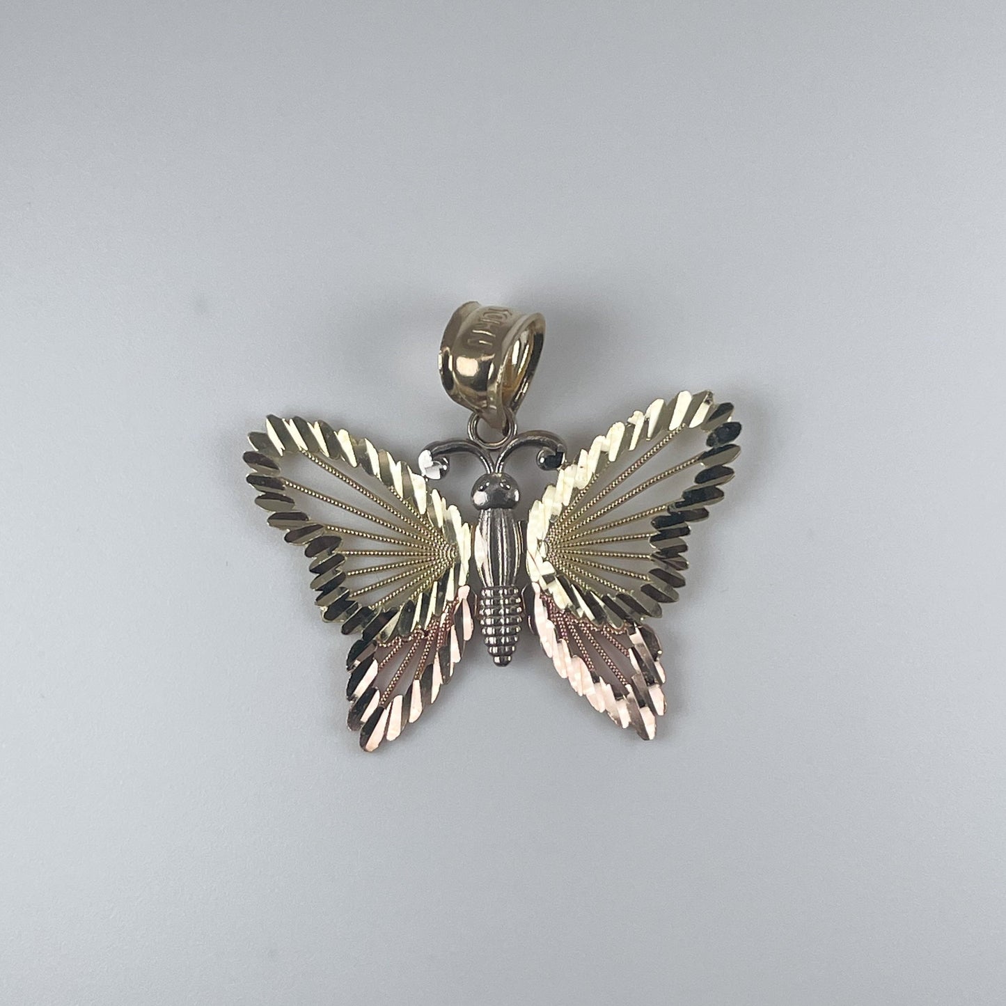 10K Gold Butterfly 2.1 Diamond Cut 2 Tone Pendant