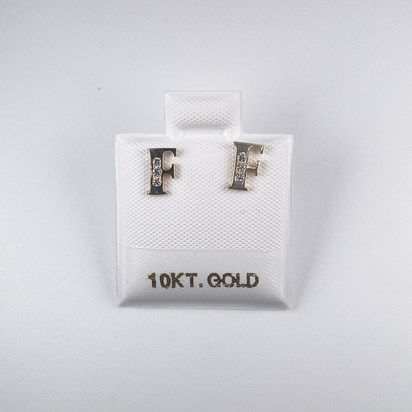 10K Gold Initial Stud Earrings with Cubic Zirconia, Push Back
