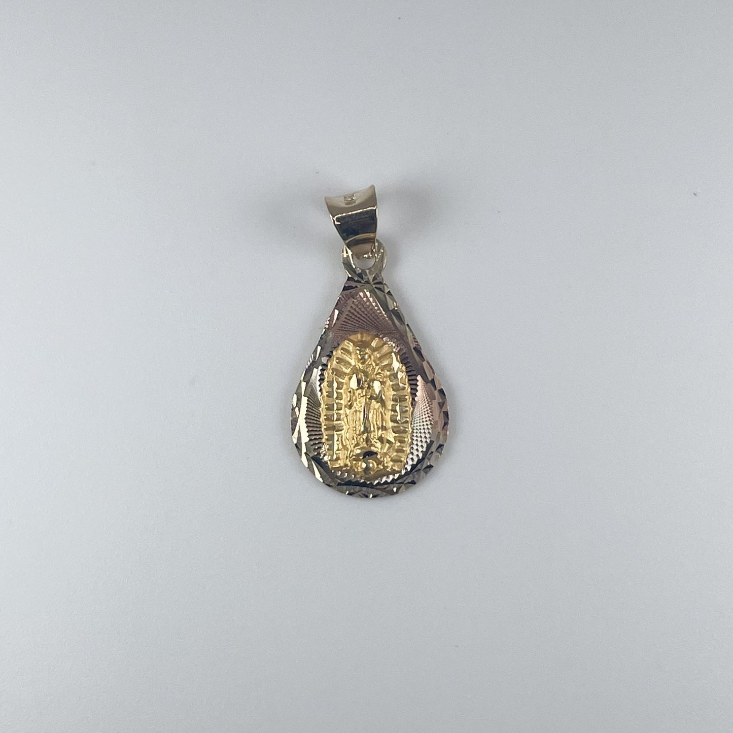 14K Gold 1.1gm 2 Tone D/Cut Virgin Mary Pendant