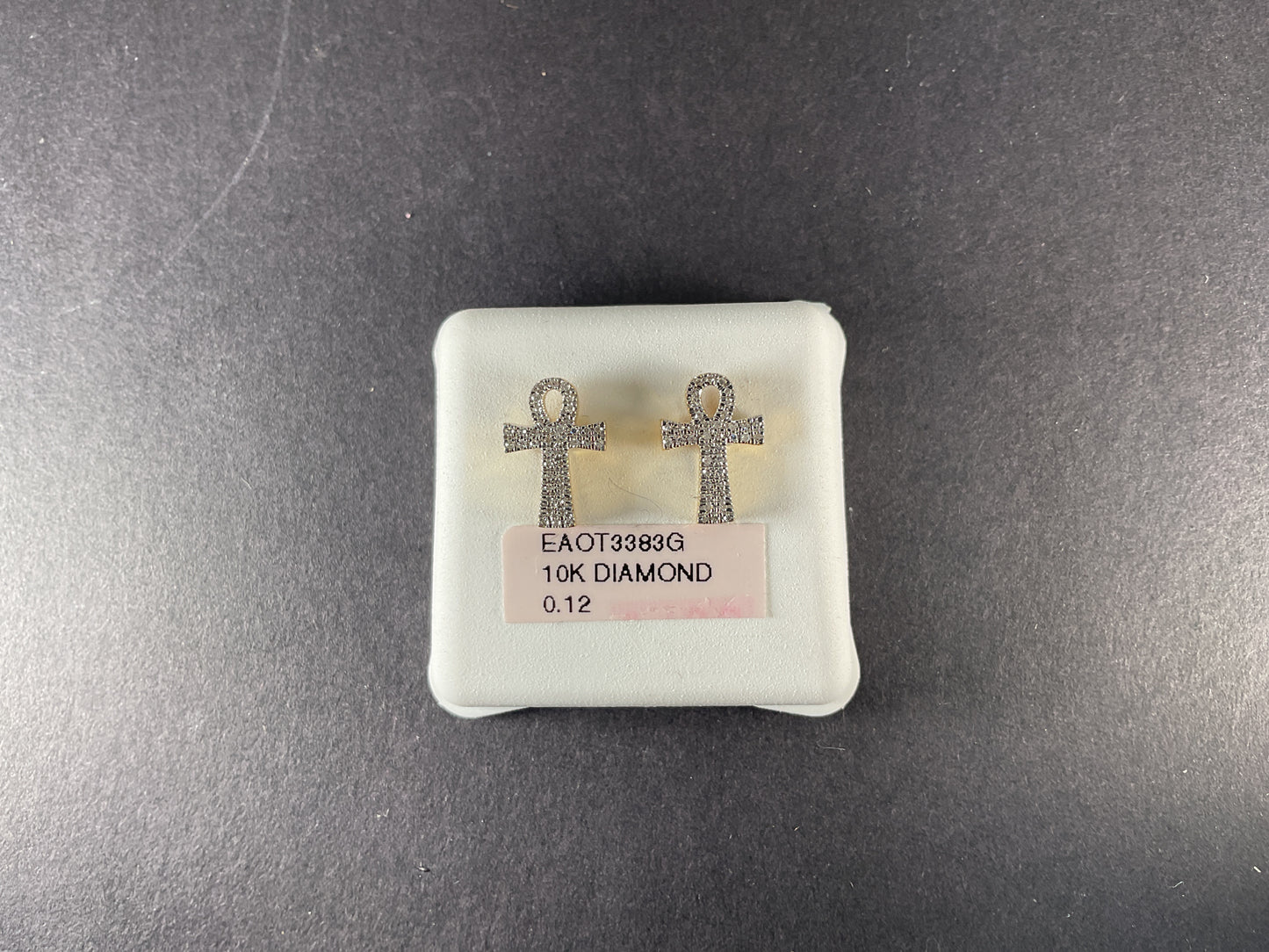 10k YELLOW GOLD CROSS DIAMOND STUD EARRINGS 0.12 ct SCREW $220