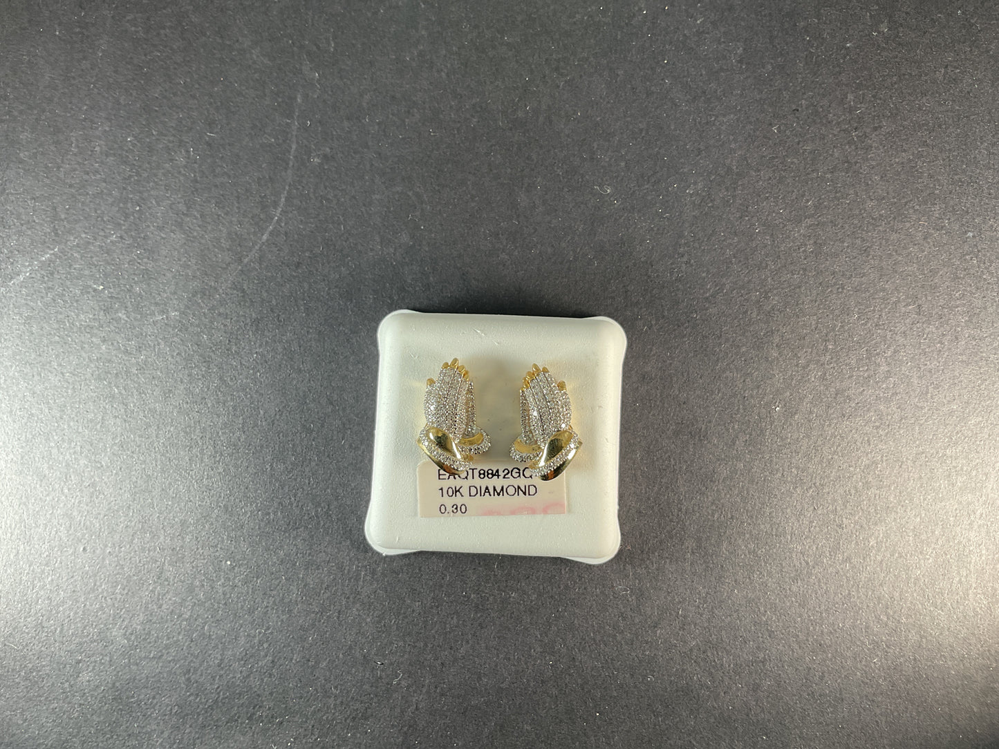 10k YELLOW PRAYING HANDS DIAMOND EARRING .30ct SCREW BACK. $399.00