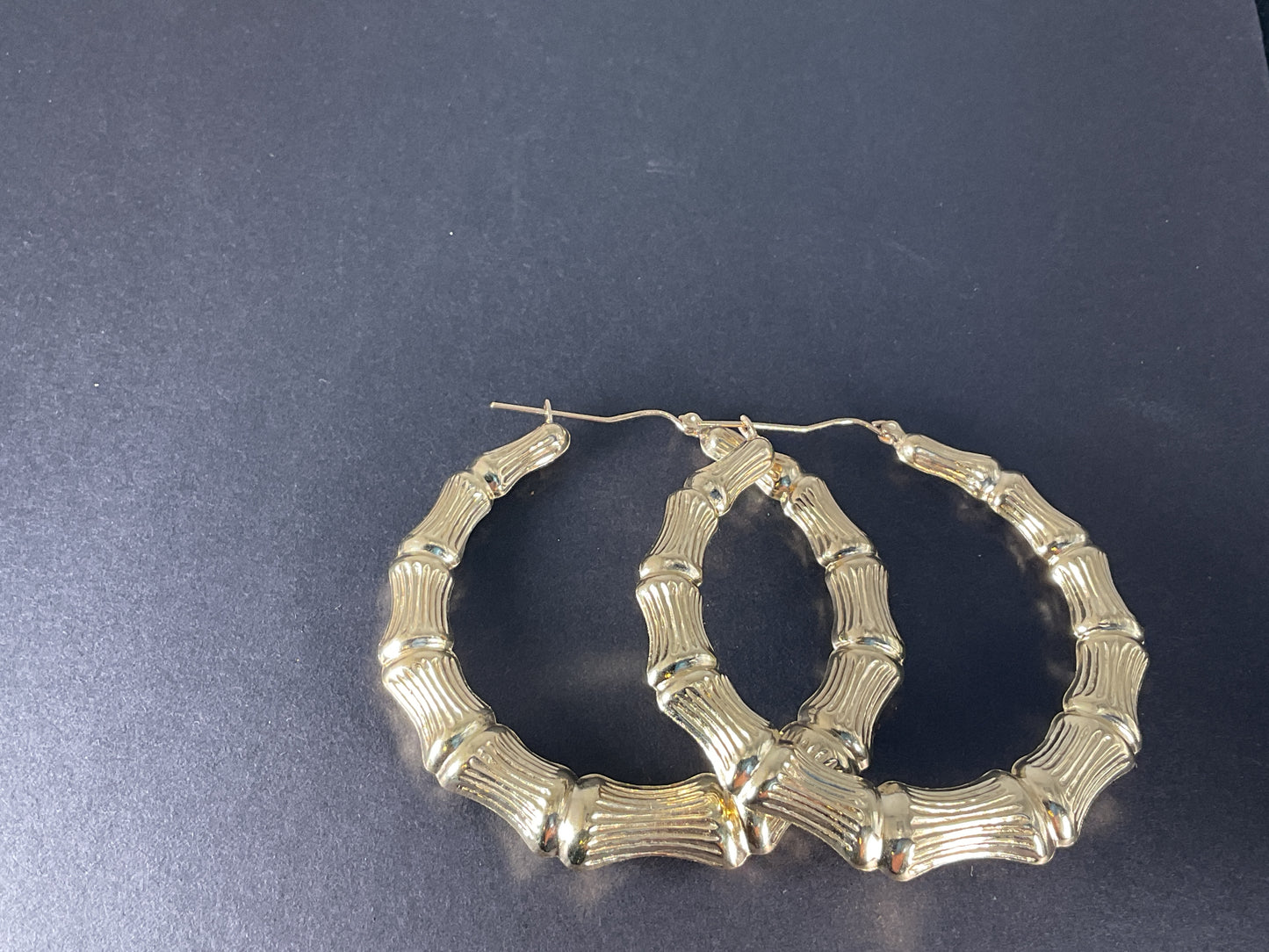 10 K Bamboo Round Hoop Earrings $560