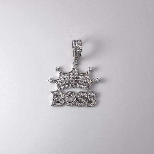 0.925 Sterling Silver Boss w Crown, Cubic Zirconia Pendant