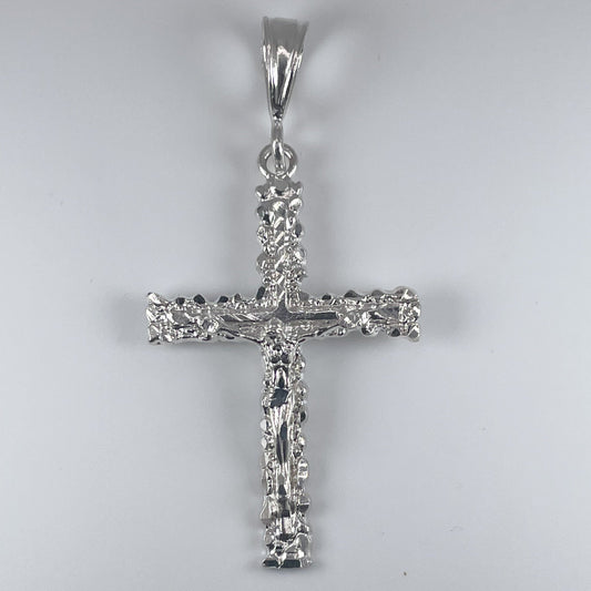 0.925 Sterling Silver Cross with Jesus, Diamond Cuts