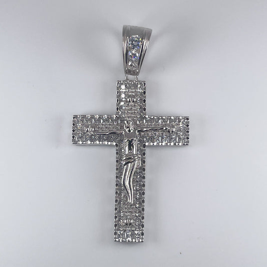 0.925 Sterling Silver Cross with Jesus, with Cubic Zirconia