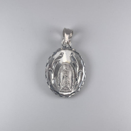 0.925 Sterling Silver Double Sided Virgin Mary & Jesus Pendant