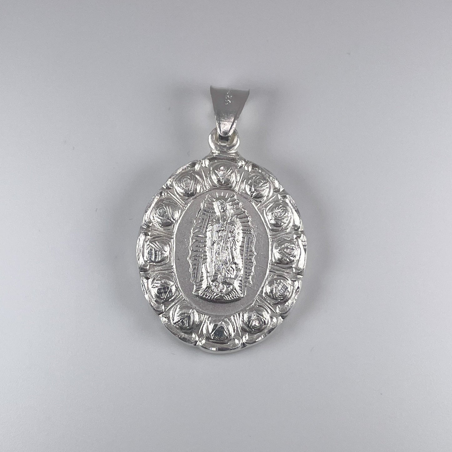 0.925 Sterling Silver Double Sided Virgin Mary & Jesus Pendant