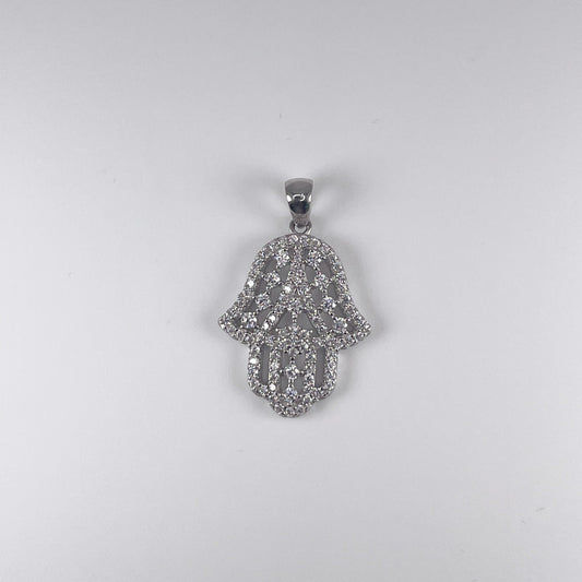 0.925 Sterling Silver Hamza, With Cubic Zirconia Pendant