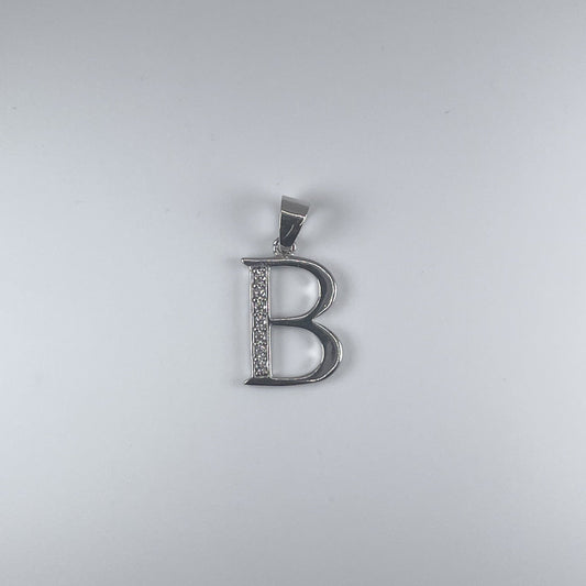 0.925 Sterling Silver Inital B, with Cubic Zirconia