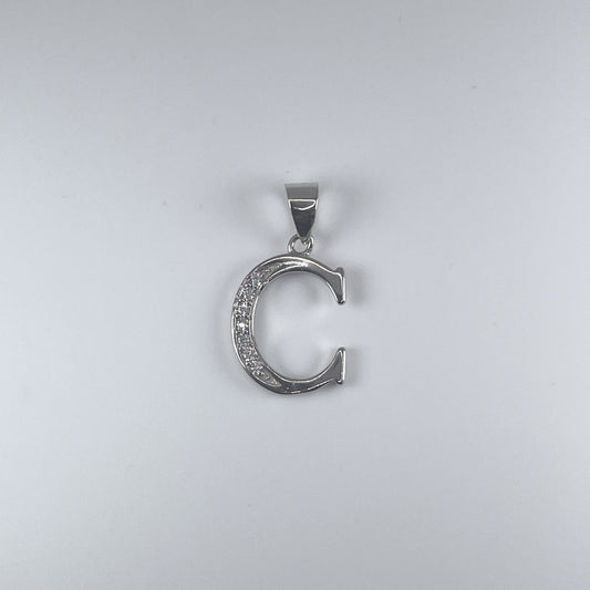 0.925 Sterling Silver Initial C, with Cubic Zirconia