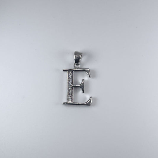 0.925 Sterling Silver Initial E, with Cubic Zirconia