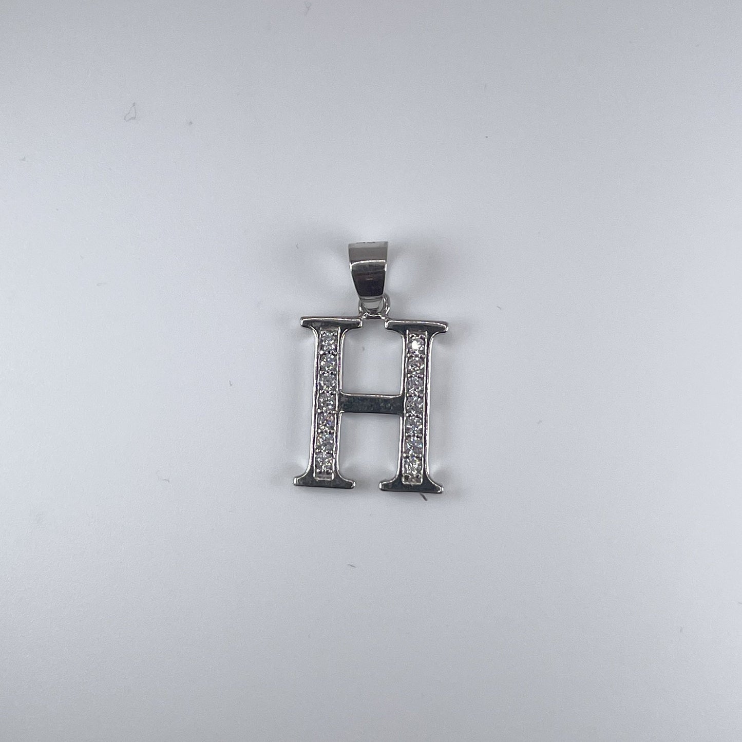 0.925 Sterling Silver Initial H, with Cubic Zirconia