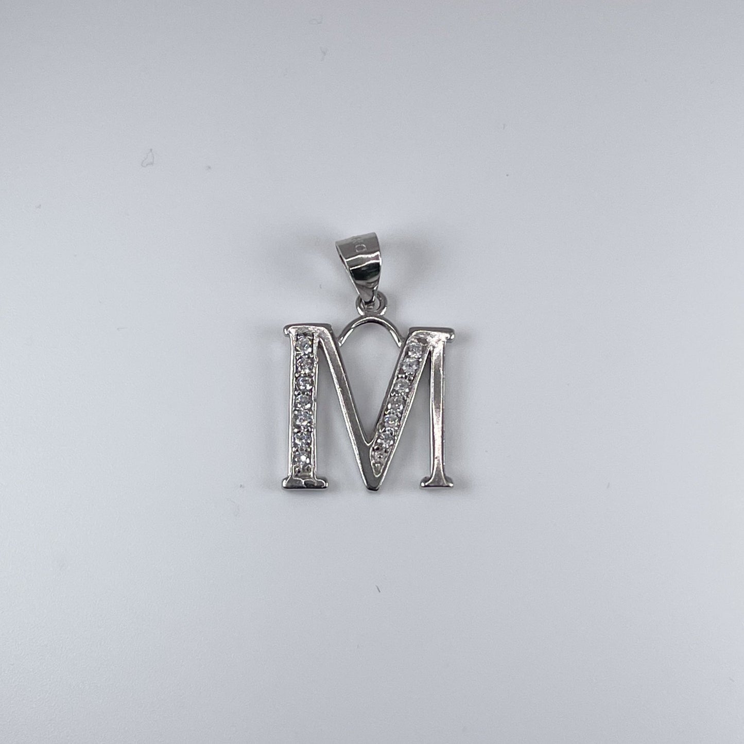 0.925 Sterling Silver Initial M, with Cubic Zirconia