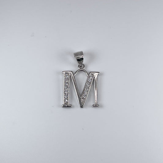 0.925 Sterling Silver Initial M, with Cubic Zirconia