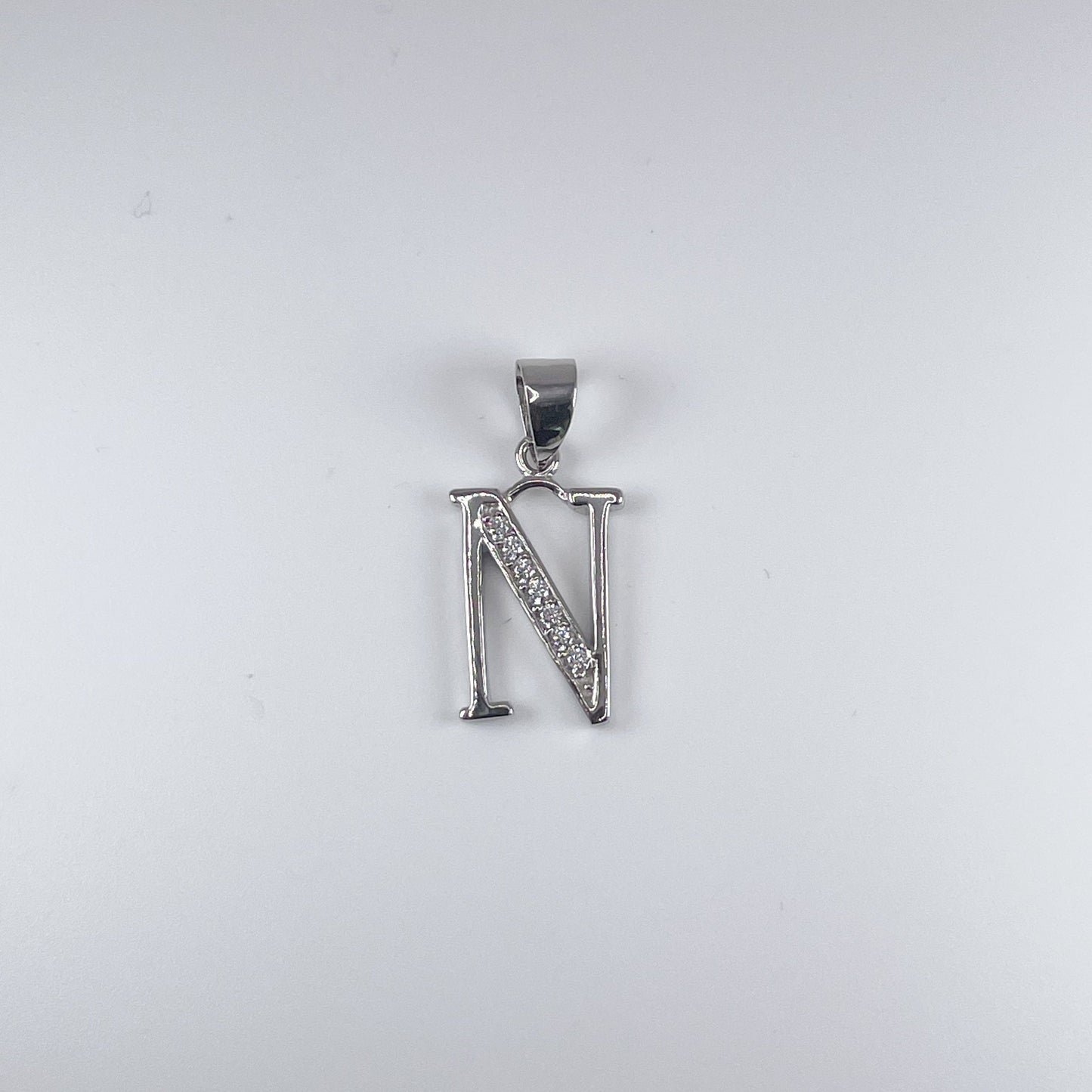 0.925 Sterling Silver Initial N, with Cubic Zirconia Pendant