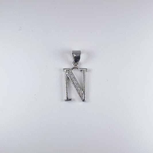 0.925 Sterling Silver Initial N, with Cubic Zirconia Pendant