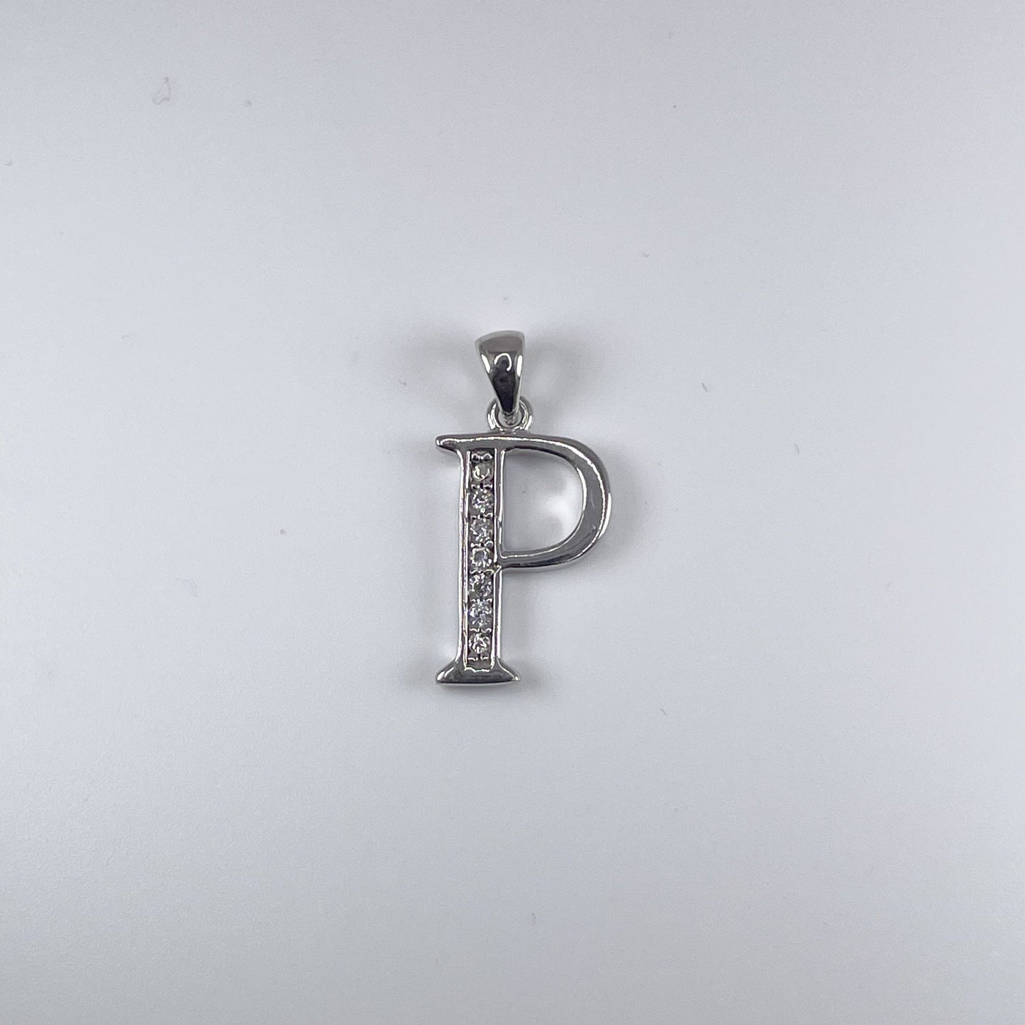 0.925 Sterling Silver Initial P, with Cubic Zirconia Pendant