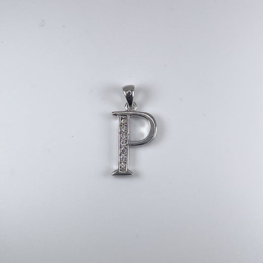 0.925 Sterling Silver Initial P, with Cubic Zirconia Pendant