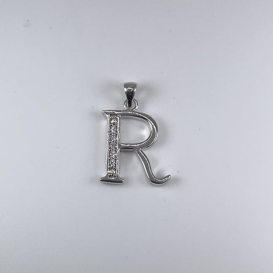 0.925 Sterling Silver Initial R, with Cubic Zirconia