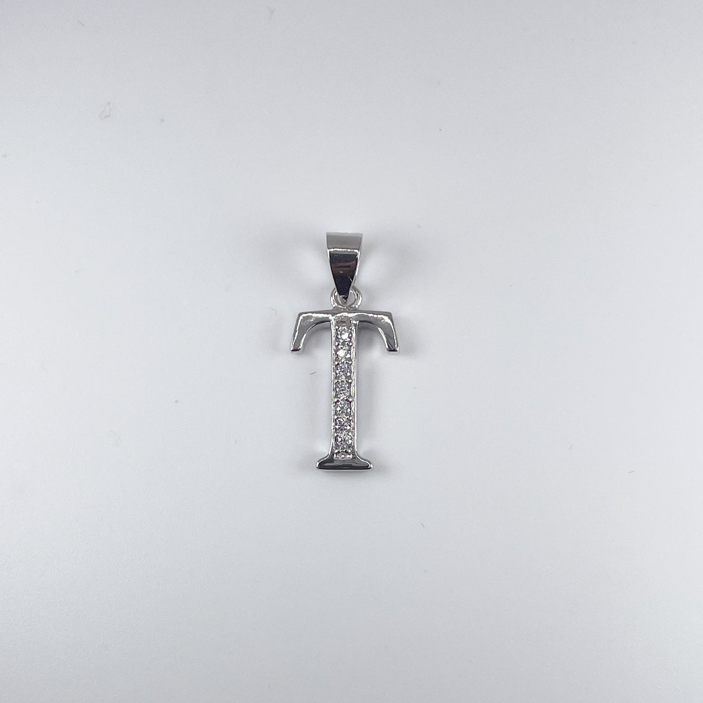 0.925 Sterling Silver Initial T, with Cubic Zirconia