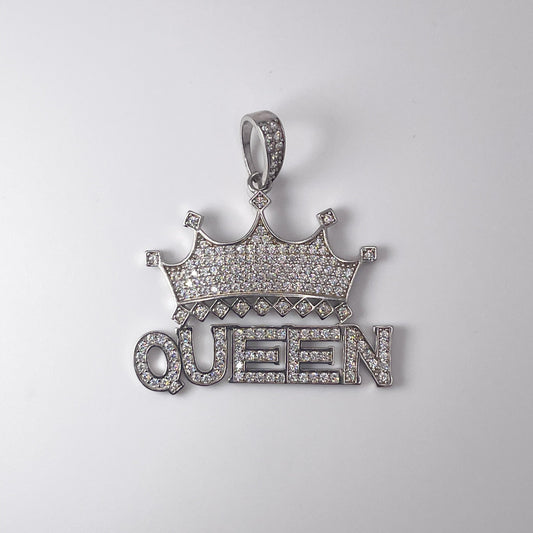 0.925 Sterling Silver Queen With Crown, Cubic Zirconia Pendant