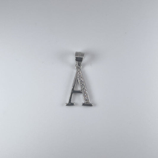 0.925 Sterling Silver initial A, with Cubic Zirconia Pendant