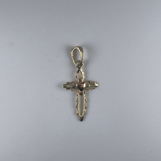 10K Gold 0.6 gm Cross 2 Tone with Heart