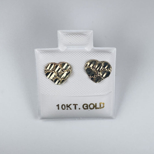 10K Gold 0.6gm Stud Heart Nugget Earrings