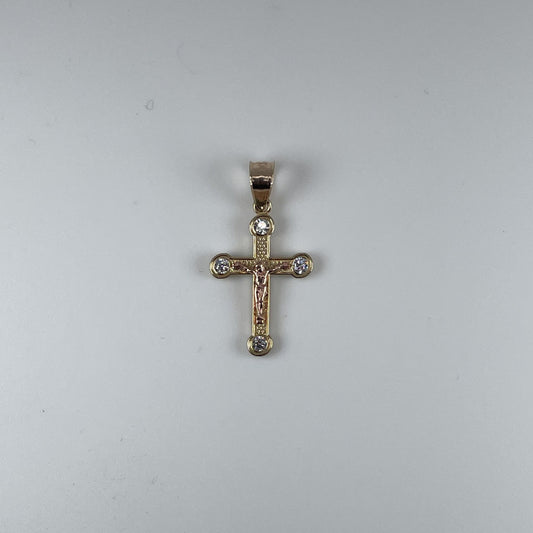 10K Gold 0.7gm. 2 Tone Cross with Jesus