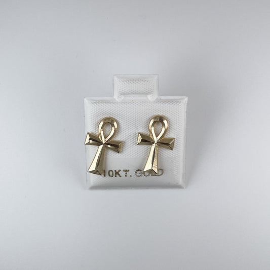 10K Gold 0.8gm Ankh Cross Stud Earrings