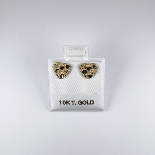 10K Gold 0.8gm Heart Nugget Earrings D/Cut