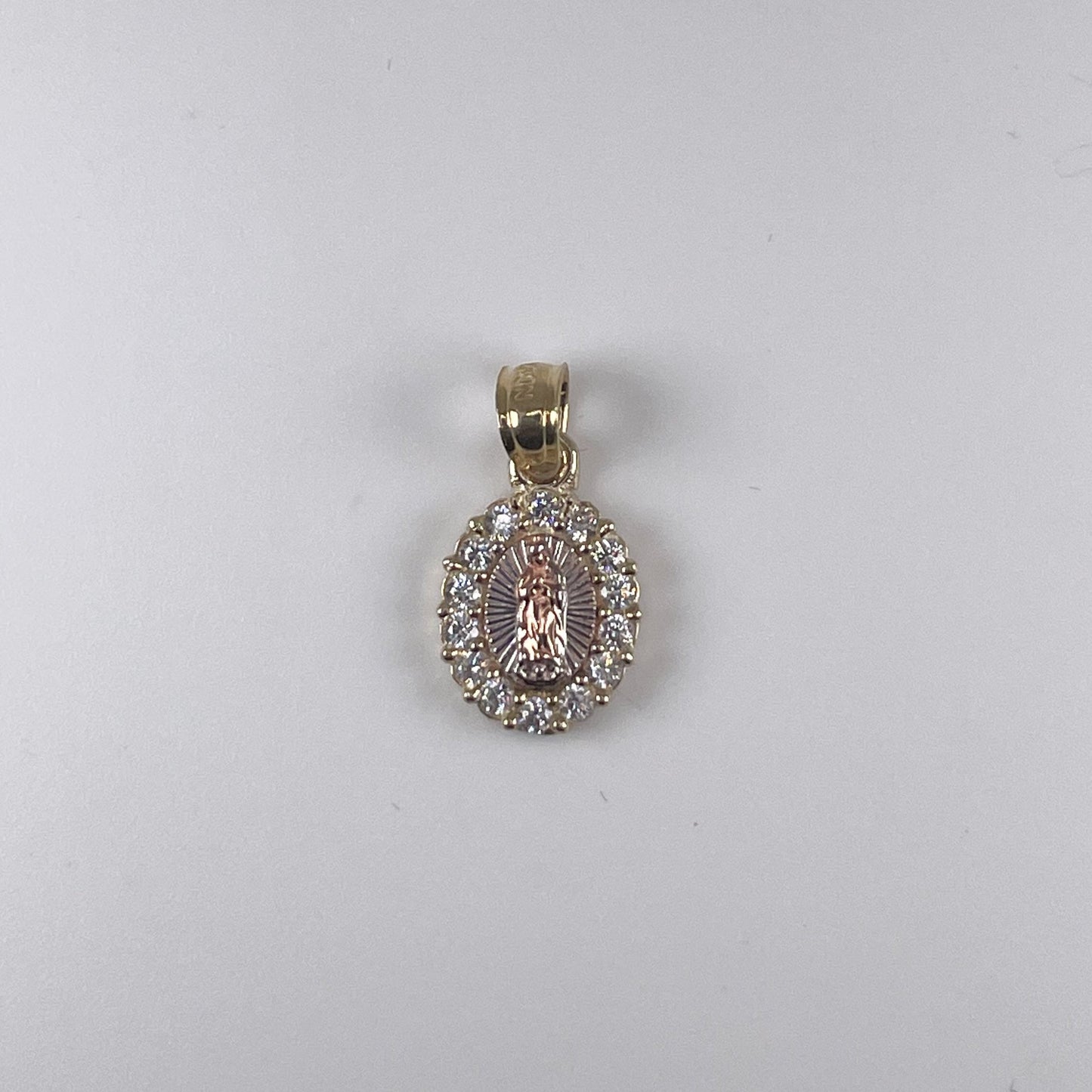 10K Gold 0.9gm 2 Tone Virgin Mary With Cubic Zirconia Pendant