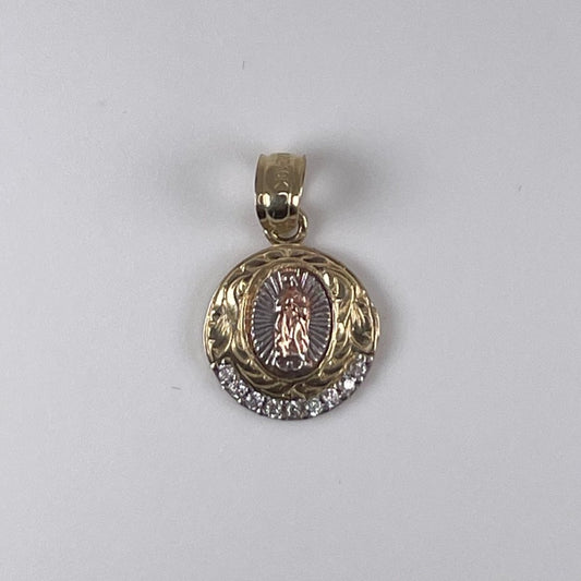 10K Gold 0.9gm 2 Tone D/Cut Virgin Mary With Cubic Zirconia Pendant