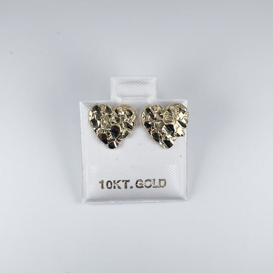 10K Gold 1.2gm Nugget Heart Earrings D/Cut