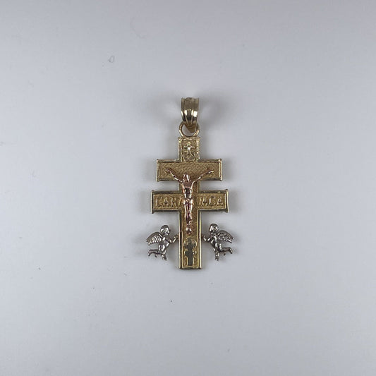 10K Gold 1.3gm Caravaca Cross D/Cut 3Tone Pendant