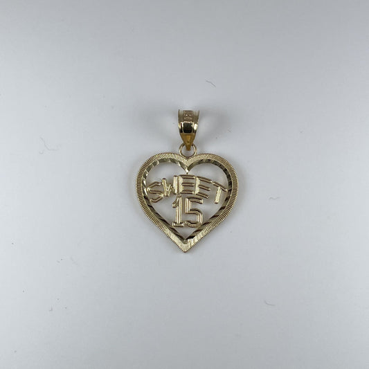 10K Gold 1.3gm Sweet 15 in Heart D/Cut Pendant