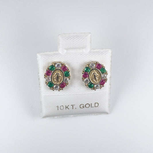 10K Gold 1.4gm Virgin Mary With Cubic Zirconia Stud Earrings