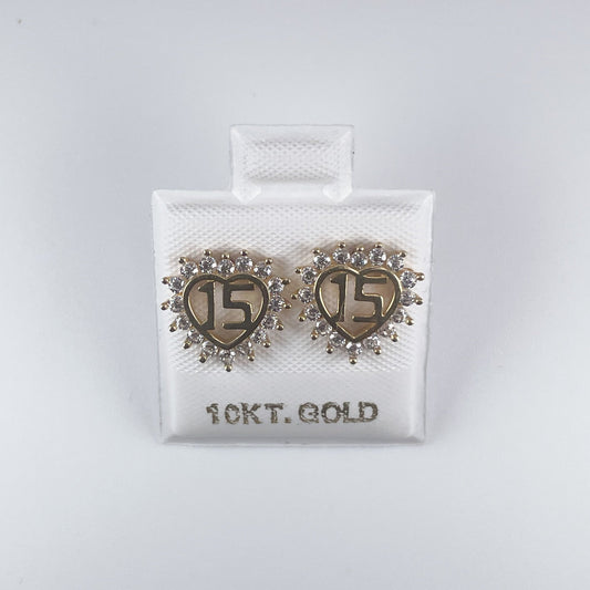 10K Gold 1.5gm Heart with 15 Stud Earrings with Cubic Zirconia