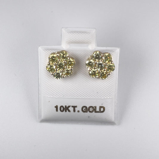 10K Gold 1.5gm Stud Earrings With Canary Yellow Cubic Zirconia