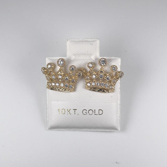 10K Gold 1.7gm Crown Stud Earrings with Cubic Zirconia