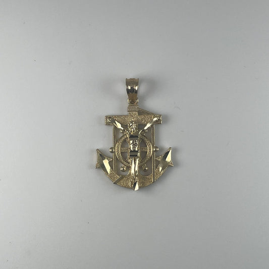 10K Gold 1.9gm D/Cut Anchor With Jesus Pendant