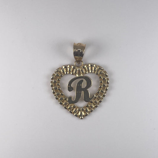 10K Gold 1.9gm Initial R in Rol Heart Pendant